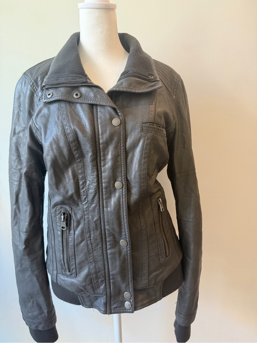 Garage Gray Leather Moto Jacket #y2k - Picture 3 of 4
